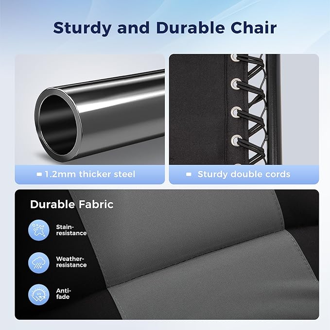 MAISON ARTS Oversized XXL Padded Zero Gravity Chair, Lawn Outdoor Lounge Chairs Set of 2, Foldable Recliners 28" Wide Seat Anti-Gravity for Patio Camping Poolside Yard, Support 400lbs, Grey & Black