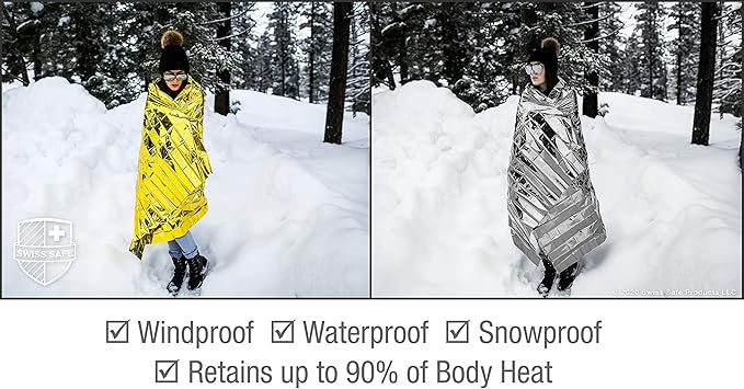 Swiss Safe Emergency Mylar Thermal Blankets + Bonus Space Blanket - Compact & Insulated for Cold Weather - Designed for NASA, Outdoor Camping, Survival, First Aid Car Kit - Silver, 25 Pack