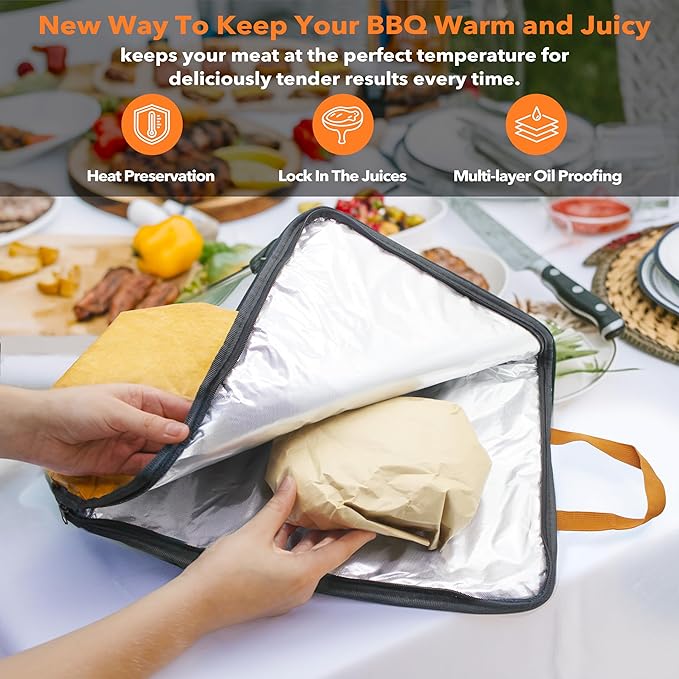 BBQ Blanket for Resting Meat, 5-Layer Insulated Meat Resting Bag for Moisture Retention and Perfect BBQ, Wide Mouth with Handle Design for Large Brisket/Pork Shoulders/Turkeys,Gifts for Men (Brown, 21 Inch)