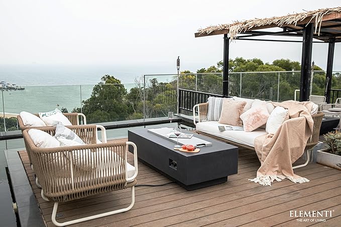 Elementi | Bundle Granville Gas Fire Pit Cast Concrete 60" Rectangular Fire Table, Outdoor Fire Pit Electronic Ignition | Canvas Cover, Lava Rock Included | Dark Gray (Propane Gas)