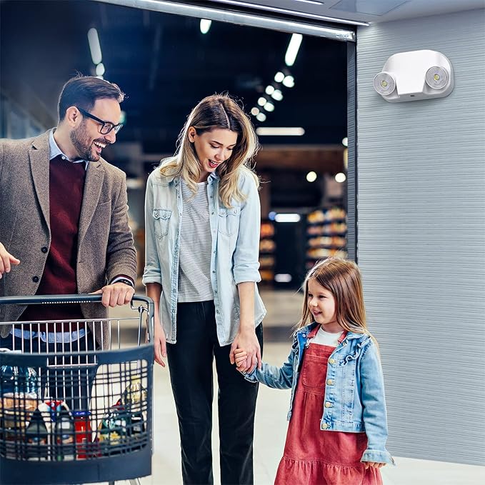 Led Emergency Light with Remote Capable, Adjustable LED Lamp Heads Exit Lighting, Backup Battery White Emergency Lights, 120V-277V Dual Voltage, UL Certified (1 Pack)