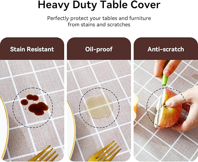 Romanstile Rectangle Plastic Tablecloth, 100% Waterproof Oil-Proof Checkered PVC Table Cloths, Heavy Duty Vinyl Table Covers for Dining, Camping, Picnic, Outdoor - 54 x 108 Inch, Sand