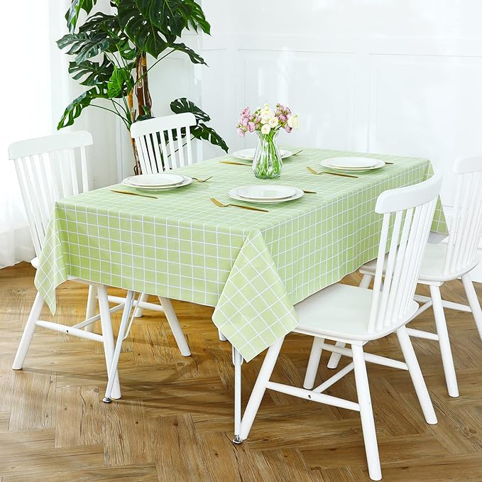 Romanstile Square Plastic Tablecloth, 100% Waterproof Oil-Proof Checkered PVC Table Cloths, Heavy Duty Vinyl Table Covers for Dining, Camping, Picnic, Outdoor - 60 x 60 Inch, Green