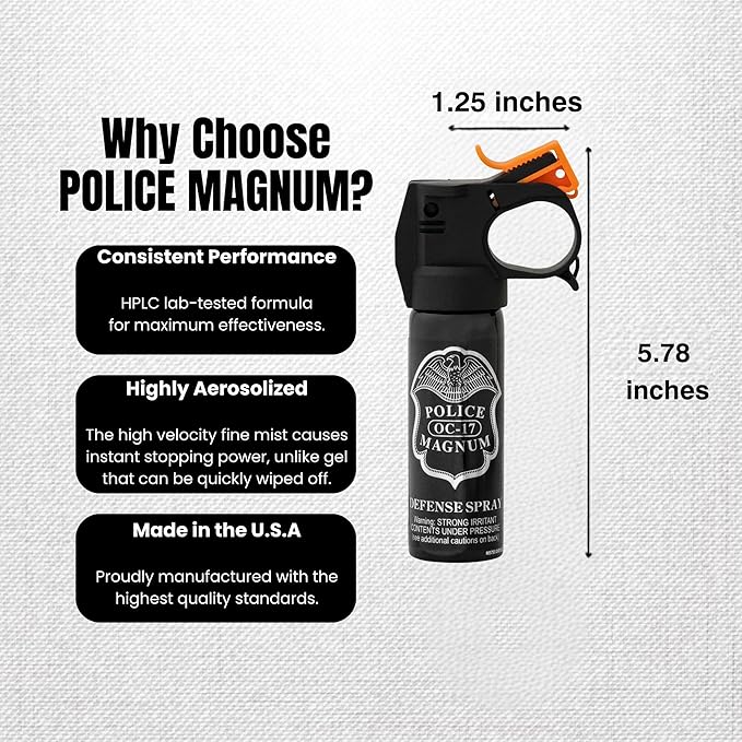 Police Magnum Self Defense Pepper Spray Fogger – Maximum Strength Personal Protection – Portable Non-Lethal Safety Gear – Made in USA – 2 Pack 3oz FM