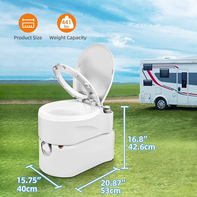 YITAHOME Portable Toilet Integrated 6.3 Gallon, Travel RV Potty with Level indicator, T-type Water Outlets, Anti-Leak Handle Pump, Rotating Spout, for Camping, Boating, Trips (External Water Inlet)