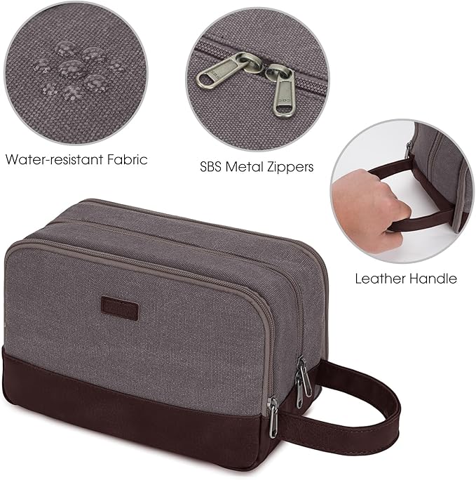 WANDF Travel Toiletry Bag for Men Large Toiletries Shaving Bag Water Resistant Hanging Dopp Kit Travel Accessories Bag for Women Men (Taupe)