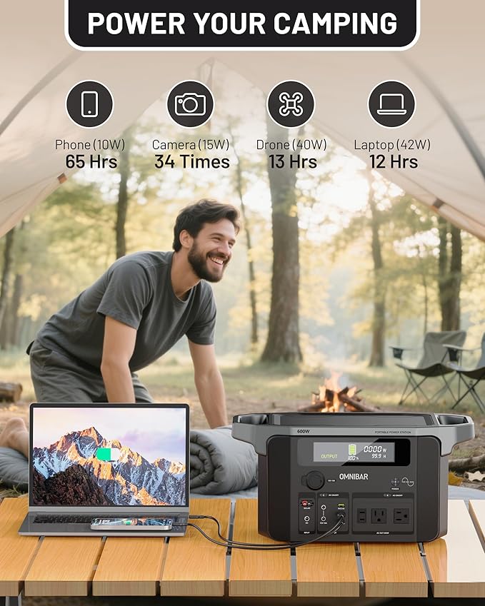 Portable Power Station 600W, 655Wh/182,000mAh Solar Generator with 100W USB-C Output & 120V Pure Sine Wave AC Outlets, Backup Lithium Battery for Outdoors Camping RV Travel Hunting Home Emergency