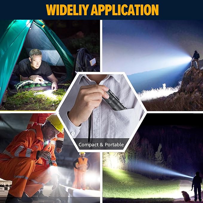 Rechargeable Magnetic Flashlight High Lumens - 1500 Meters Long Beam Super Bright LED Tactical Flashlight with Holster USB Zoomable 5Modes Small Long Beam Spotlight Flashlight for Camping