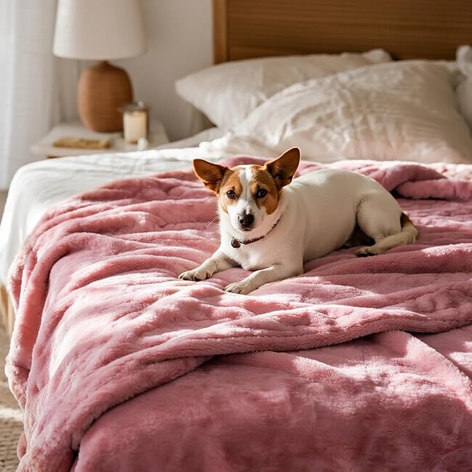 gogobunny Waterproof Bed Blanket, Reversible Sherpa Fleece Throw Blanket for Dog Puppy Cat, Furniture Cover Protects Bed Couch Sofa from Liquid Pee and Pet Fur (Pink, 50x60 inches)
