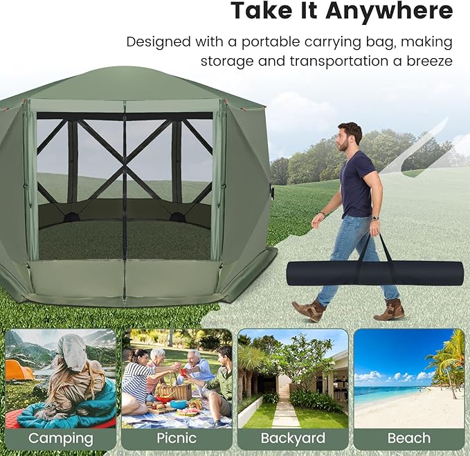 Tangkula 11.5x11.5 Ft Pop Up Gazebo with Netting, Portable Screen Tent with 6 Sided Mesh Walls, 2 Sunshade Cloths, Outdoor Instant Canopy Shelter with Carry Bag for Camping, Lawn, Backyard