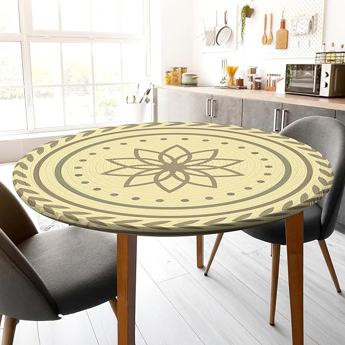 Round Tablecloth Fitted Elastic Table Cover Waterproof Table Cloth for Dinner, Party, Picnic,Camping, Round Table Cover for Indoor Outdoor