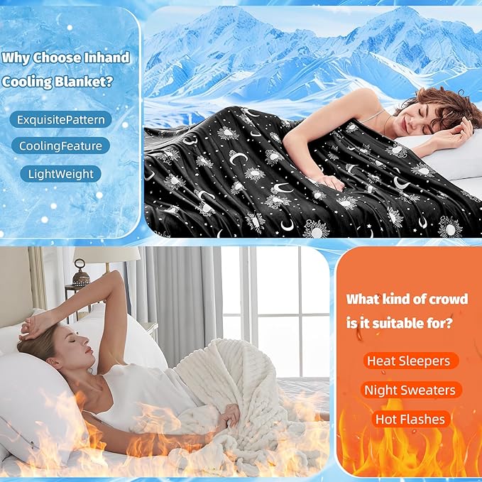 inhand Cooling Blanket King Size (90"x108") - Cooled Blankets for Hot Sleepers Lightweight Breathable Summer Blanket for Sleeping Night Sweats to Keep Cool in The Heat -Midnight Black