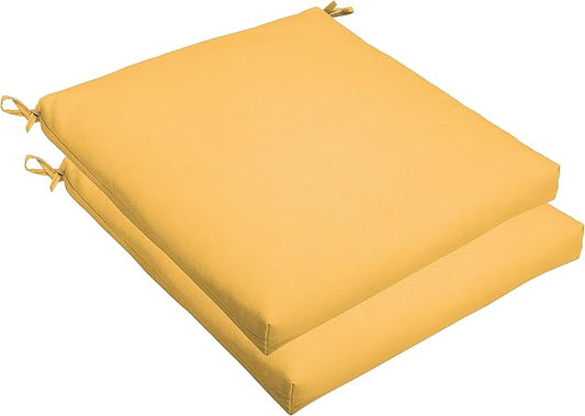 Sorra Home Sunbrella Bristol Square Chair Cushion (Set of 2) - Fade & Water Resistant, Outdoor & Indoor Patio Seat Cushion with Plush Foam - Canvas Sunflower (19" x 19" x 2.5")