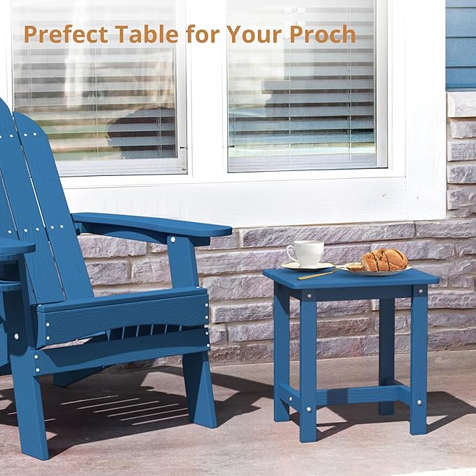 LUE BONA Outdoor Side Table Set of 2, HDPS Small Outdoor Table, Adirondack Side Table,Outside End Table for Patio, Porch, Deck, Weather Resistant/Easy Maintenance/Indoor or Outside Use, Navy Blue