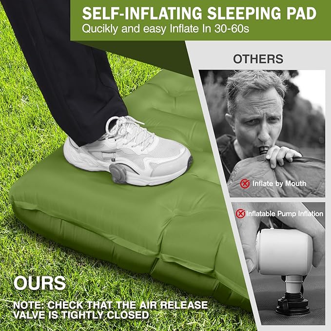 Sleeping Pad, 6" Extra Thick Camping Mat with Pillow Built-in Foot Pump, Ultra Comfortable Inflatable Sleeping Mat for Camping, Backpacking, Hiking, Camp Tent - Enjoy a Comfy Sleep