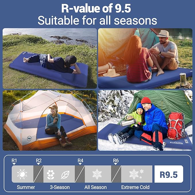 Elegear Self Inflating Sleeping Pad, Built-in Electric Pump 3.1" Ultra-Thick Memory Foam Camping Mattress with Pillow Foam Sleeping Pad for Camping R-Value 9.5 Foam Camping Pad for Car/Traveling