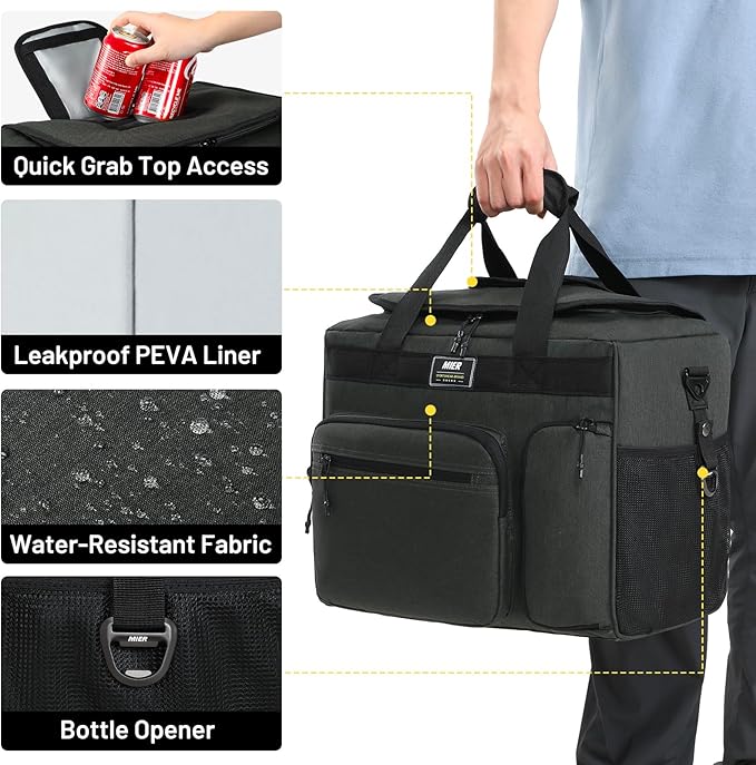 MIER 30L Extra Large Soft Cooler Bag with Bottle Opener for Camping Beach BBQ Grocery Leakproof Picnic Lunch Bag, Collapsible, 45Can (Dark Gray)