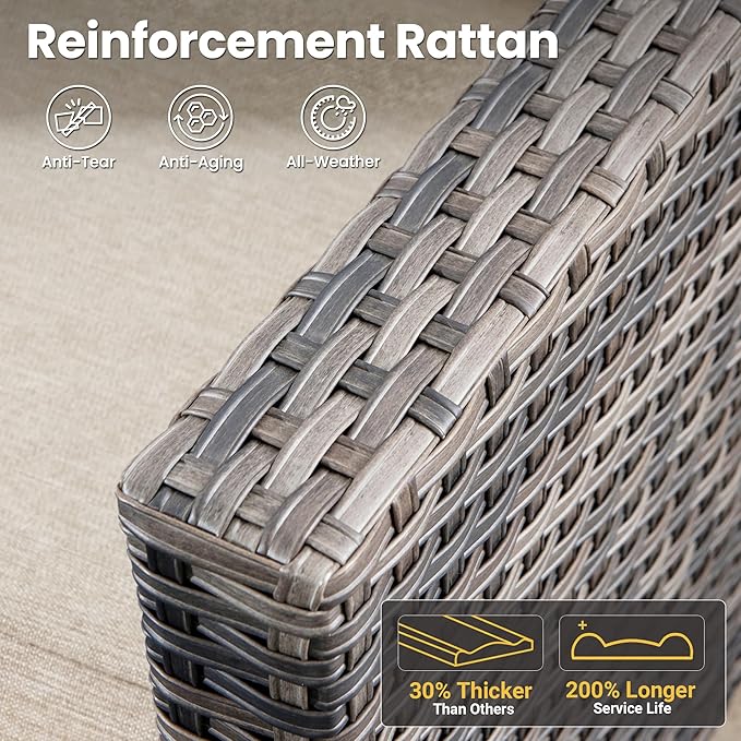 ovios 6 Pieces Patio Furniture Set with 54" Fire Pit Table, Outdoor Wicker Sofa with Comfy Cushions, All Weather High Back Rattan Couch Conversation Set, Beige