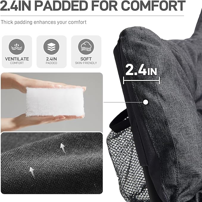 EVER ADVANCED Double Camping Chair for Adults, Padded Folding Camping Loveseat Bench with Side Pocket Portable Camping Couch, Two Person Heavy Duty Outdoor Chair with Cushion,Support 600lbs, Black