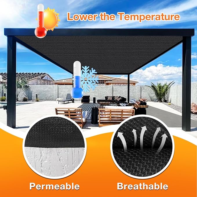 Artpuch Outdoor Pergola Shade Cover 4x11 FT Sun Shade Cloth with Grommets Black 90% UV Protection Canopy Patio Privacy Screen (Customized Available)
