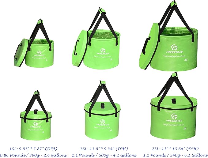 Premium Collapsible Bucket by Freegrace - Compact Portable Folding Water Container - Lightweight & Durable - Includes Handy Tool Mesh Pocket