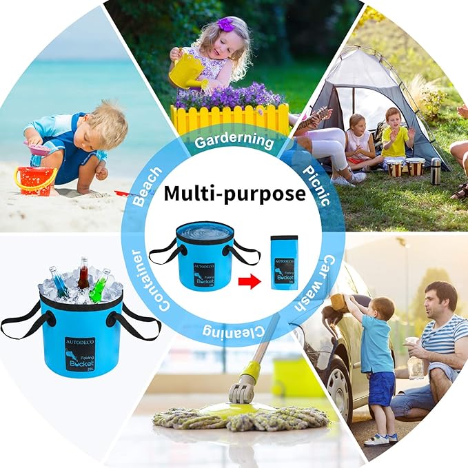 AUTODECO Collapsible Bucket 5 Gallon Container Folding Water Bucket Portable Wash Basin 20L