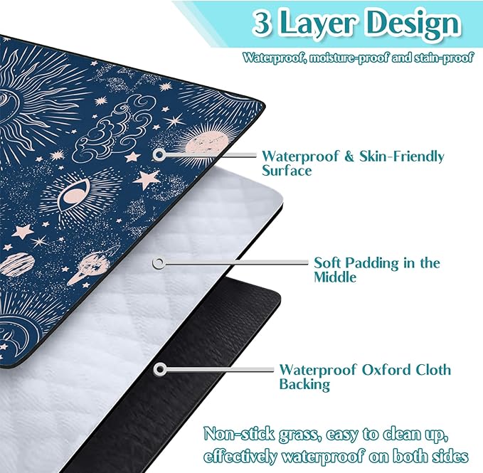 Gothic Picnic Blankets Waterproof Foldable,60″X80″Thick Picnic Mat Blue Outdoor Blanket for Grass, Sun and Moon Beach Blanket Sandproof Picnic Accessories for Camping Party Travel Park Lawn