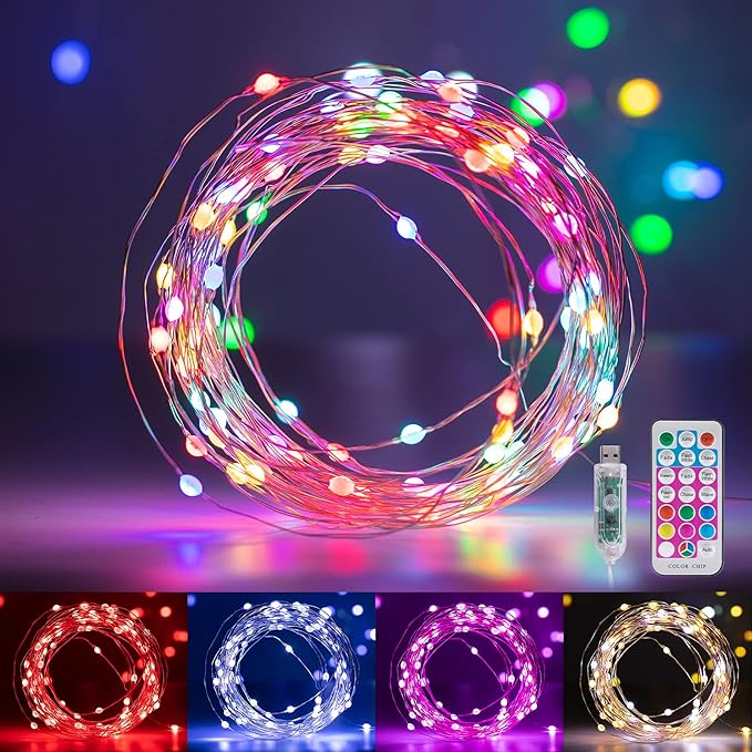 Minetom Fairy Lights Color Changing - 33FT 100 LED String Lights with Remote,11 Modes, USB Fairy Lights Indoor, Twinkle Christmas Fairy Light for Bedroom Indoor Classroom