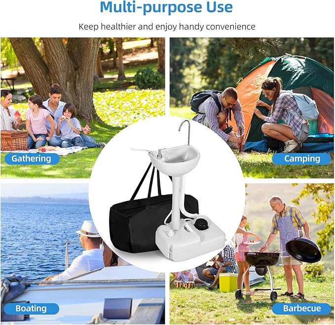 YITAHOME Portable Sink Camping Hand Washing Station with 17 L Wash Basin Stand and Carry Bag, Rolling Wheels, Soap Dispenser, Towel Holder, for Outdoor, Travel, Boat, Gather, Garden, Worksite