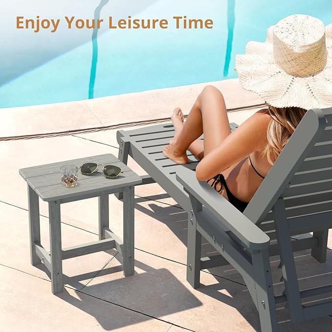 LUE BONA Outdoor Side Table, HDPS Small Outdoor Table, Rectangle Adirondack Side Table, Outside Table for Patio, Porch, Deck, Pool, Weather Resistant/Easy Maintenance, Gray