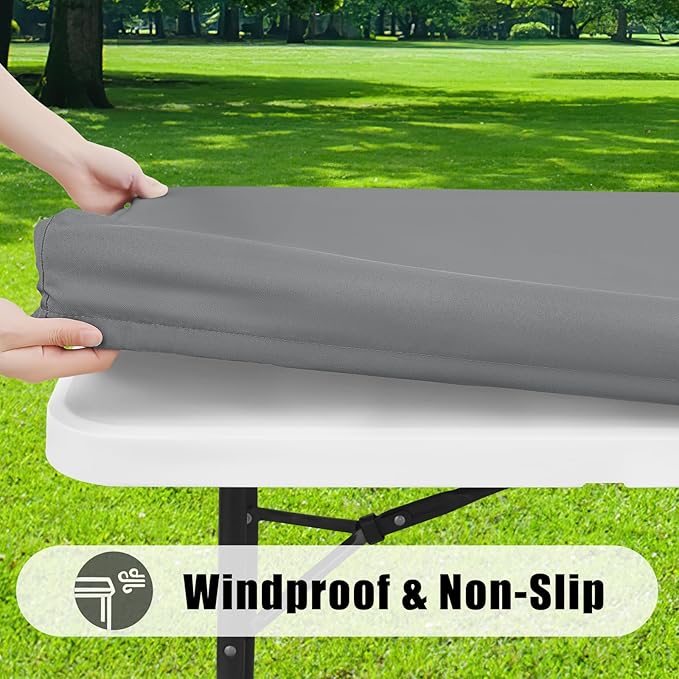 Smiry 2 Pack Rectangle Picnic Table Cloth, Waterproof Elastic Fitted Tablecloths, Washable Polyester Rectangular Patio Table Cover for Camping, Indoor and Outdoor (Grey, 24"x48")