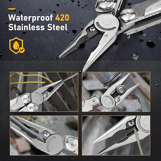 BIBURY Multitool BI2038A, 19-in-1 Stainless Steel Multi Tool with Fold-able Pliers, Screwdriver Sleeve, Scissors, Pocket Knife, Nylon Sheath, Muti-tool for Camping Survival Hiking Hunting Repairing