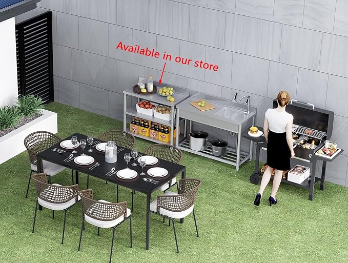 Free Standing Stainless-Steel Single Bowl, Commercial Restaurant Kitchen Sink Set w/Faucet & Drainboard, Prep & Utility Washing Hand Basin w/Workbench & Storage Shelves Indoor Outdoor (47in)