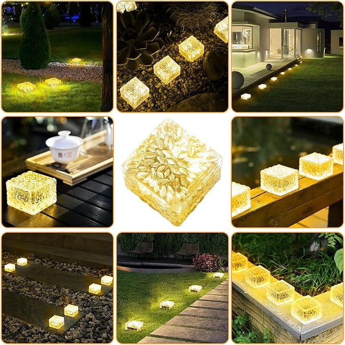 Solar Brick Lights Outdoor Waterproof Patio Brick Lights Garden Decor for Outside 6 Packs for Patio,Yard,Walkway,Pathway Decor