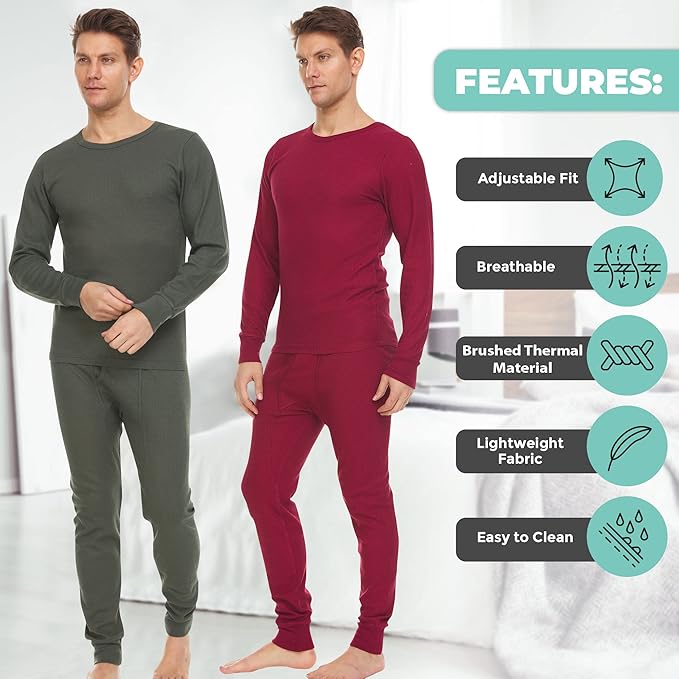 DARESAY Mens Thermal Long Sleeve Shirt & Pant - Base Layer for Tshirts & Jackets - Long Johns For Men Base Layer Set (2-Sets)