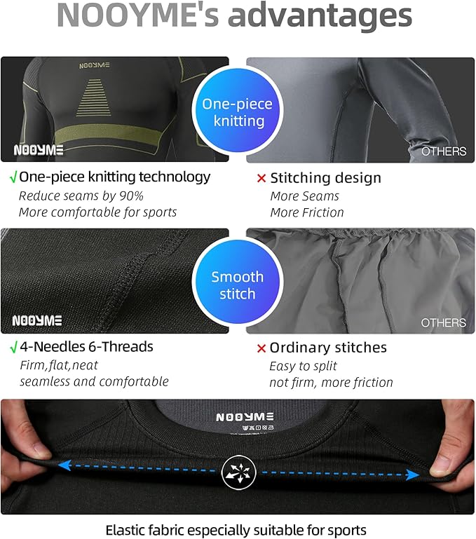 NOOYME Thermal Underwear Long Johns for Men - Long Underwear Base Layer for Cold Weather