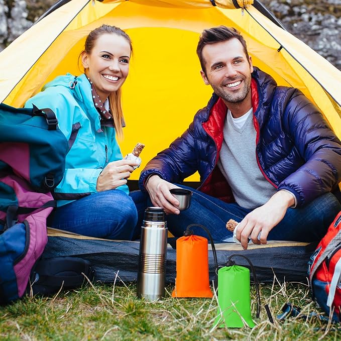 Qunclay 12 Set Emergency Sleeping Bag Survival Bivvy Sack Blanket with Whistles Lightweight Portable Thermal Survival Bag Thick Tent with Hood Extension Nylon Stuff Sack