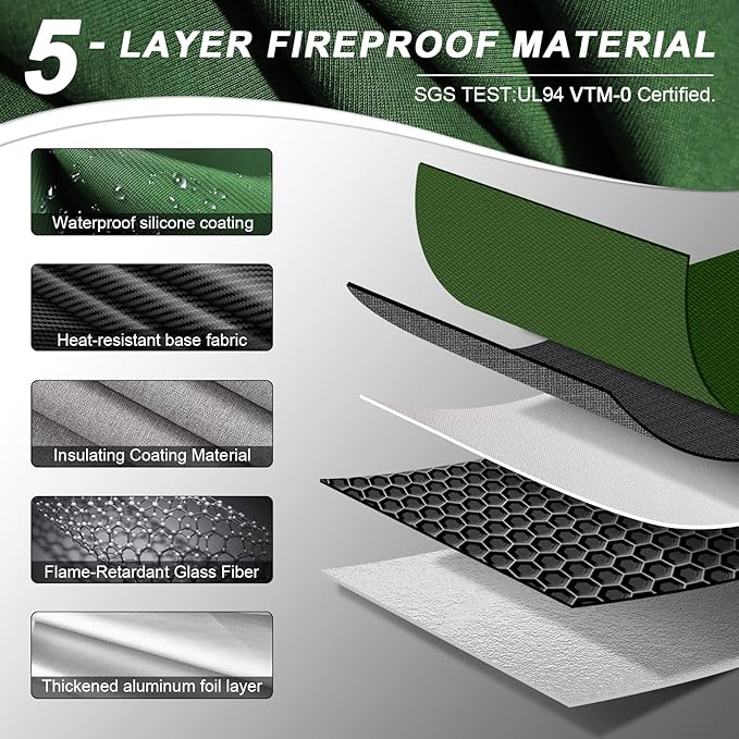 Fireproof Document Bag 14.5"X11"X2.5" Fireproof Money Bag for Cash With Lock and Zipper,Fire&Waterproof Storage Organizer Pouch for Valuables,Legal Document,Laptop,Passport,(Green)