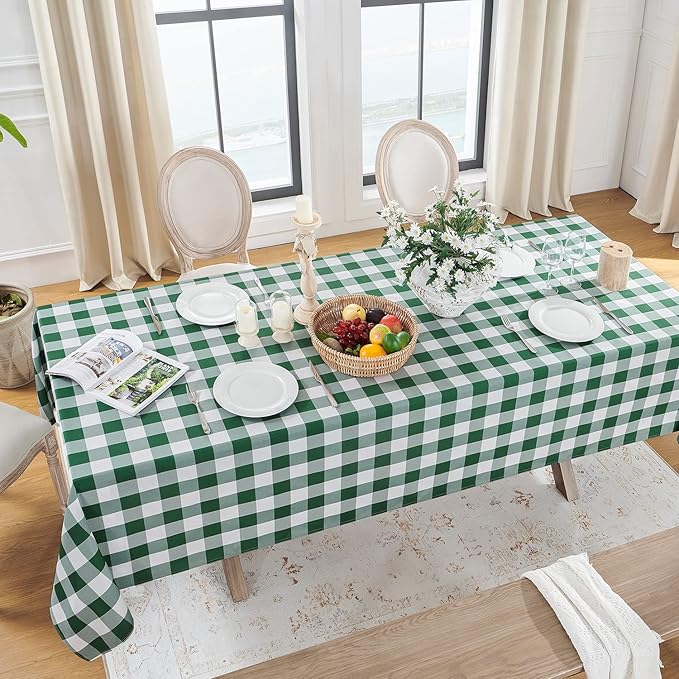 Softalker Gingham Checkered Rectangle Tablecloth - Waterproof Buffalo Plaid Table Cloth Stain Resistant Washable Table Cover for Picnic/Camping/Outdoor - Hunter Green, 60 x 84 Inch