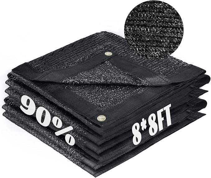 Cool Area 90% Sun Shade Cloth Mesh Tarp with Grommets for Plant Cover 8x8ft Patio Canopy Garden Pergola Blackhouse Car Barn Kennel Black