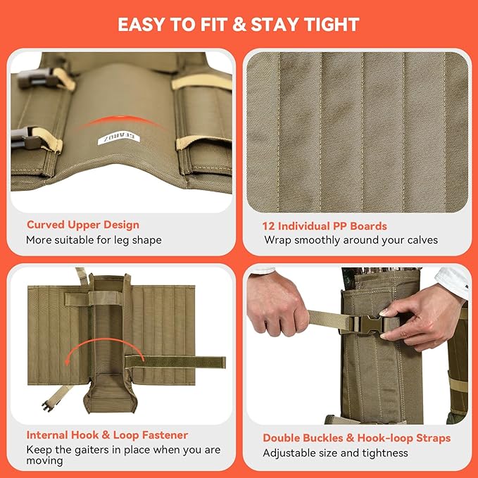 Snake Gaiters Snake Chaps, Waterproof Lower Legs Snake Guards, Snake Bite Protective Gaiters, Anti-Snake Gaiters for Men/Women, Adjustable Size for Hunting/Hiking/Farm Working