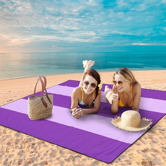 Beach Blanket Waterproof Sandproof Beach Mat 79" X 83"/10'x9'for 2-8 Adults Quick Drying Outdoor Picnic Mat Beach Accessories for Travel, Camping, Hiking