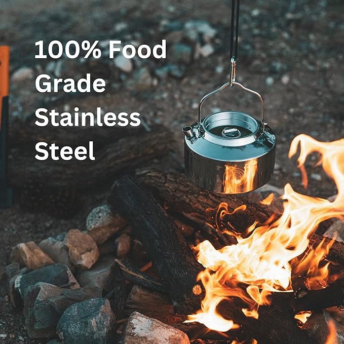 Camping Kettle for Boiling Water 1.2L | Stainless Steel Open Fire Coffee & Tea Pots | 5-Cup Water Kettles| Travel Tea Kettle for Outdoor Cooking & Backpacking