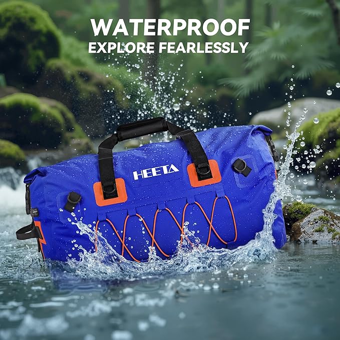 HEETA Waterproof Duffel Bag Motorcycle Dry Bag Backpack, 60L/80L Extra Large Rolltop Travel Duffle Bags with Straps & Handles for Kayaking Rafting Boating Canoeing Camping Gym Beach Cruise Ship
