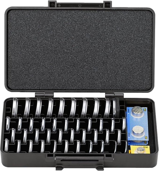 KIWIFOTOS 42 Slots Coin Cell Battery Case for CR2032 CR2025 LR44 Shockproof CR2016 CR2320 CR2325 CR2330 CR2335 CR2354 CR2412 CR2430 CR2450 Button Battery Holder, Battery Not Included