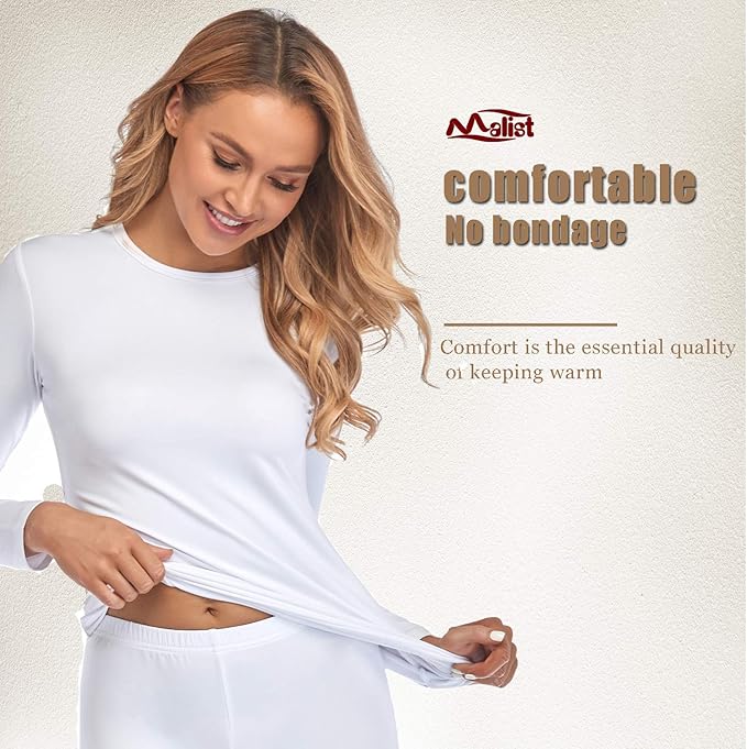 Malist Women's Thermal Underwear Ultra Soft Long Johns Top with Fleece Lined