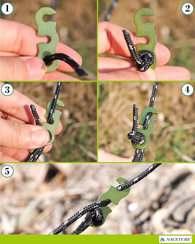 Rope Tensioner Aluminum Alloy Camping Tent Guyline Cord Adjuster Camping of Gear for Camping, Hiking, Backpacking Ultralight Tent Stakes Guy Lines (Green, 10 Pack)