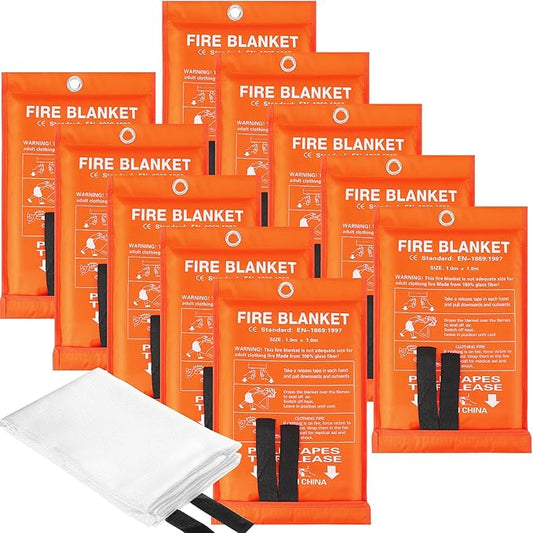 Macarrie 10 Pack 39” x 39” Fire Blanket Emergency for Home Kitchen Safety Suppression Blanket Fiberglass Fireproof Survival for Car Office (Orange)
