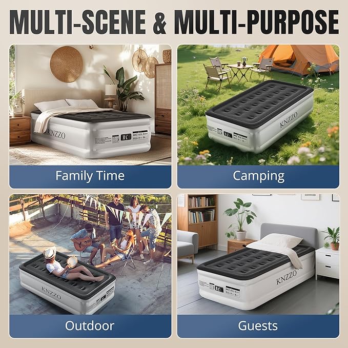 Twin Air Mattress with Built-in Pump, 18" Top Inflatable Mattress with Waterproof Flocking Fabric, Three-Minute Quick-Inflatable Bed. Portable Blow Up Mattress for Home, Outdoor and Guests