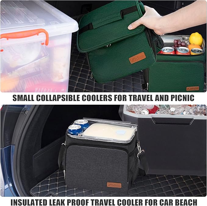 TuErcao Insulated Cooler Bag 6/24 Can Collapsible Leakproof Soft Sided Cooler for Car, Portable Foldable Small Ice Chest for Beach Camping Picnic Travel, 5/15qt Lunch Box for Men Work